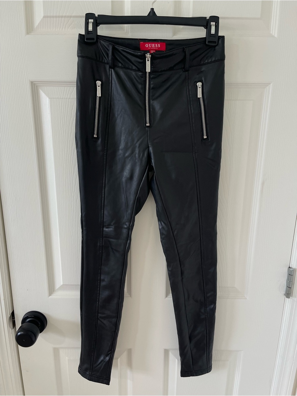 Guess Black Faux Leather Moto Leggings for Women